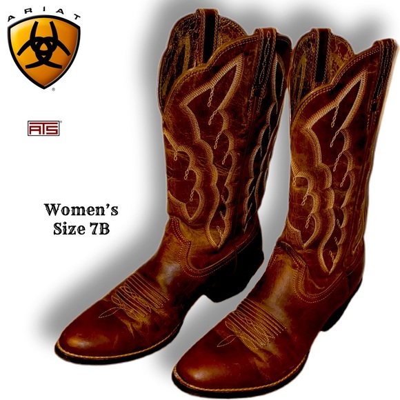 Ariat Womens Size 7B Heritage RToe Cowboy Western Boot Distressed Brown 10020289 - Picture 3 of 8